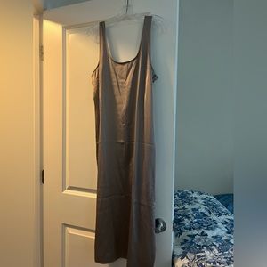 NWT Abercrombie & Fitch satin midi dress, size MP, taupe color